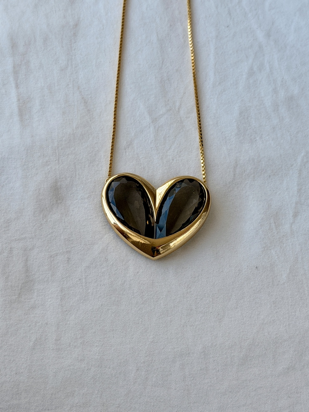 Stoned Heart Necklace - 18k Gold Plated - Smoky Quartz